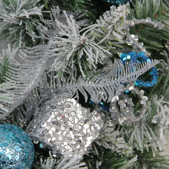 Northlight 24" Blue & Silver Sequin Ornaments Artificial Flocked Pine Wreath 5 Northlight 24" Blue & Silver Sequin Ornaments Artificial Flocked Pine Wreath - Image 3