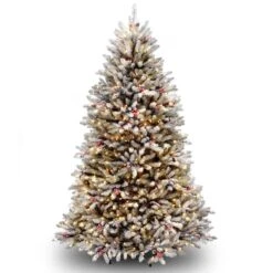 6.5 Ft. Pre-Lit Flocked Dunhill® Fir Full Artificial Christmas Tree, Clear Lights
