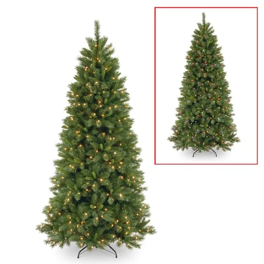 7.5 Ft. Pre-lit Hinged Lehigh Valley Pine Slim Artificial Christmas Tree, Dual LED Lights 3 7.5 Ft. Pre-lit Hinged Lehigh Valley Pine Slim Artificial Christmas Tree, Dual LED Lights
