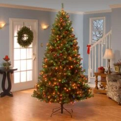 7.5 Ft. Pre-lit Hinged North Valley Spruce Medium Artificial Christmas Tree, Multicolor Lights -Michaels X-Mas Decor D039995S 14