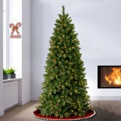 7.5 Ft. Pre-lit Hinged Lehigh Valley Pine Slim Artificial Christmas Tree, Dual LED Lights 11 7.5 Ft. Pre-lit Hinged Lehigh Valley Pine Slim Artificial Christmas Tree, Dual LED Lights -Michaels X-Mas Decor D040024S 12