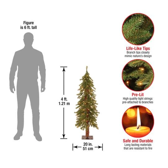 4 Ft. Pre-Lit Hickory Cedar Artificial Christmas Tree, Clear Lights 7 4 Ft. Pre-Lit Hickory Cedar Artificial Christmas Tree, Clear Lights - Image 5