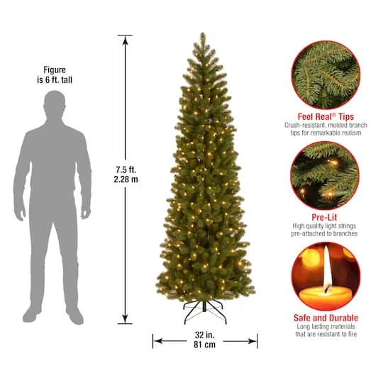 7.5 Ft. Pre-lit Feel Real® Hinged Down Swept Douglas Fir Pencil Artificial Christmas Tree, Clear Lights 9 7.5 Ft. Pre-lit Feel Real® Hinged Down Swept Douglas Fir Pencil Artificial Christmas Tree, Clear Lights - Image 7