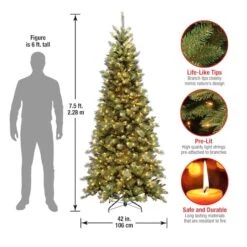 7.5 Ft. Pre-lit Tiffany Fir Slim Artificial Christmas Tree, Clear Lights 16 7.5 Ft. Pre-lit Tiffany Fir Slim Artificial Christmas Tree, Clear Lights -Michaels X-Mas Decor D040092S 16