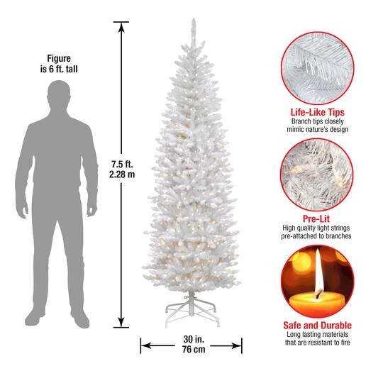 7.5 Ft. Pre-Lit Kingswood™ White Fir Pencil Artificial Christmas Tree, Clear Lights 8 7.5 Ft. Pre-Lit Kingswood™ White Fir Pencil Artificial Christmas Tree, Clear Lights - Image 6