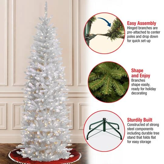 7.5 Ft. Pre-Lit Kingswood™ White Fir Pencil Artificial Christmas Tree, Clear Lights 9 7.5 Ft. Pre-Lit Kingswood™ White Fir Pencil Artificial Christmas Tree, Clear Lights - Image 7