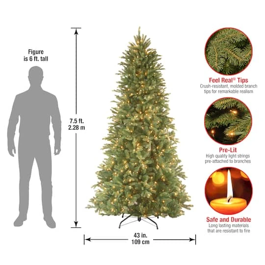 7.5 Ft. Pre-Lit Feel Real® Tiffany Fir Slim Artificial Christmas Tree, Clear Lights 8 7.5 Ft. Pre-Lit Feel Real® Tiffany Fir Slim Artificial Christmas Tree, Clear Lights - Image 6