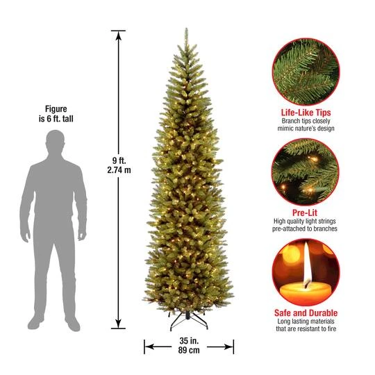 9 Ft. Pre-Lit Kingswood™ Fir Pencil Artificial Christmas Tree, Clear Lights 8 9 Ft. Pre-Lit Kingswood™ Fir Pencil Artificial Christmas Tree, Clear Lights - Image 6
