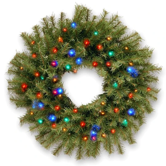24" Norwood Fir Wreath With Multicolored LED Lights 3 24" Norwood Fir Wreath With Multicolored LED Lights