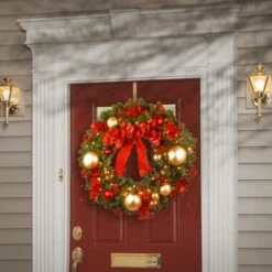 36" Decorative Collection Cozy Christmas Wreath With Red & Clear Lights -Michaels X-Mas Decor D206568S 2