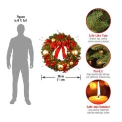 36" Decorative Collection Cozy Christmas Wreath With Red & Clear Lights -Michaels X-Mas Decor D206568S 4