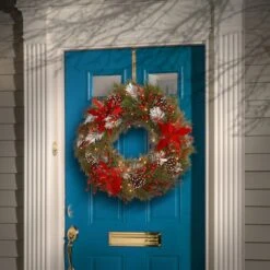 30" Pre-Lit Decorative Collection Cones, Red Berries & Poinsettias Tartan Plaid Wreath With Warm White LED Lights 10 30" Pre-Lit Decorative Collection Cones, Red Berries & Poinsettias Tartan Plaid Wreath With Warm White LED Lights -Michaels X-Mas Decor D206580S 2