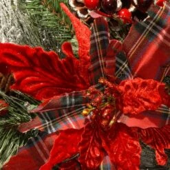 30" Pre-Lit Decorative Collection Cones, Red Berries & Poinsettias Tartan Plaid Wreath With Warm White LED Lights 11 30" Pre-Lit Decorative Collection Cones, Red Berries & Poinsettias Tartan Plaid Wreath With Warm White LED Lights -Michaels X-Mas Decor D206580S 3