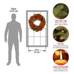 24" Decorative Collection Hydrangea Wreath With Cones, Red Berries & 50ct. Soft White Battery Operated LED Lights With Timer -Michaels X-Mas Decor D206595S 15