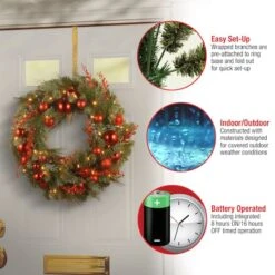 24" Decorative Collection Christmas Red Mixed Wreaths With 50ct. Soft White Battery Operated LED Lights With Timer -Michaels X-Mas Decor D206600S 15