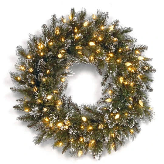 24" Glittery Bristle® Pine Wreath With Warm White LED Lights 4 24" Glittery Bristle® Pine Wreath With Warm White LED Lights - Image 2