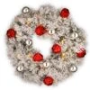 24" Snowy Bristle Pine Wreaths With Red & Silver Ornaments & Warm White LED Lights 2 24" Snowy Bristle Pine Wreaths With Red & Silver Ornaments & Warm White LED Lights -Michaels X-Mas Decor D206633S 1