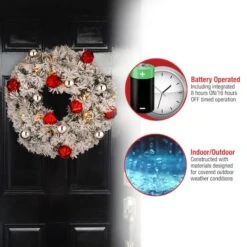 24" Snowy Bristle Pine Wreaths With Red & Silver Ornaments & Warm White LED Lights 13 24" Snowy Bristle Pine Wreaths With Red & Silver Ornaments & Warm White LED Lights -Michaels X-Mas Decor D206633S 15