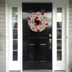 24" Snowy Bristle Pine Wreaths With Red & Silver Ornaments & Warm White LED Lights 10 24" Snowy Bristle Pine Wreaths With Red & Silver Ornaments & Warm White LED Lights -Michaels X-Mas Decor D206633S 2