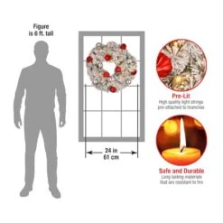 24" Snowy Bristle Pine Wreaths With Red & Silver Ornaments & Warm White LED Lights 12 24" Snowy Bristle Pine Wreaths With Red & Silver Ornaments & Warm White LED Lights -Michaels X-Mas Decor D206633S 4