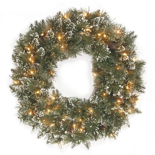 24" Glittery Bristle® Pine Wreath With Clear Lights 3 24" Glittery Bristle® Pine Wreath With Clear Lights