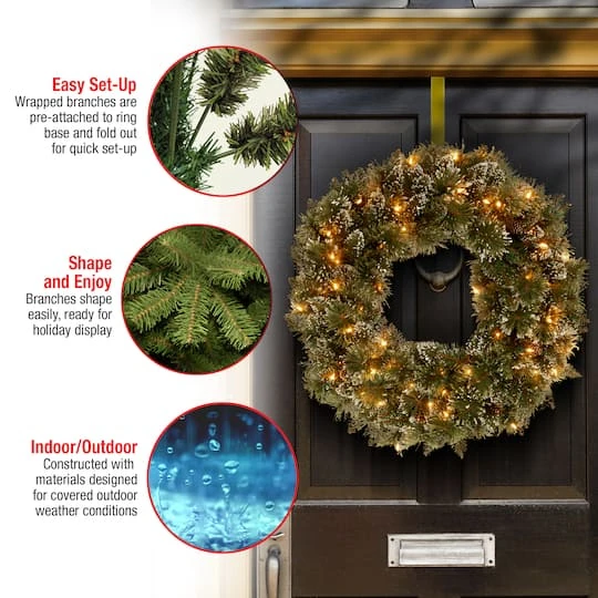 24" Glittery Bristle® Pine Wreath With Clear Lights 8 24" Glittery Bristle® Pine Wreath With Clear Lights - Image 6