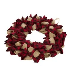 Glitzhome® 19" Christmas Plaid Fabric Wreath 9 Glitzhome® 19" Christmas Plaid Fabric Wreath -Michaels X-Mas Decor D210703S 2