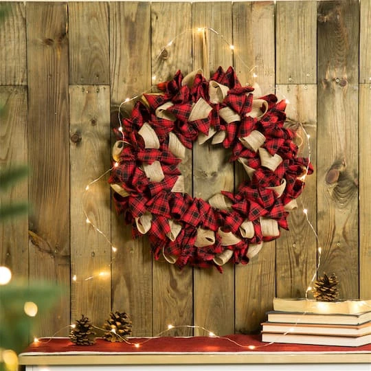 Glitzhome® 19" Christmas Plaid Fabric Wreath 7 Glitzhome® 19" Christmas Plaid Fabric Wreath - Image 5