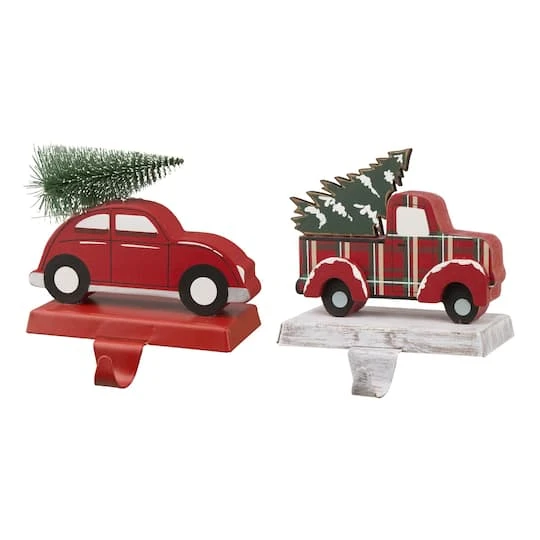 Glitzhome® 6" Red Car & Truck Stocking Holder Set 4 Glitzhome® 6" Red Car & Truck Stocking Holder Set - Image 2