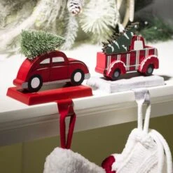 Glitzhome® 6" Red Car & Truck Stocking Holder Set 12 Glitzhome® 6" Red Car & Truck Stocking Holder Set -Michaels X-Mas Decor D231694S 2