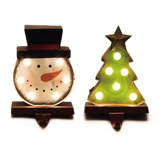 Glitzhome® LED Snowman Head & Tree Stocking Holder Set 4 Glitzhome® LED Snowman Head & Tree Stocking Holder Set - Image 2