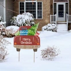 Glitzhome® 32" Christmas Rusty Metal Truck Yard Stake -Michaels X-Mas Decor D231754S 2