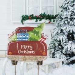 Glitzhome® 32" Christmas Rusty Metal Truck Yard Stake -Michaels X-Mas Decor D231754S 3