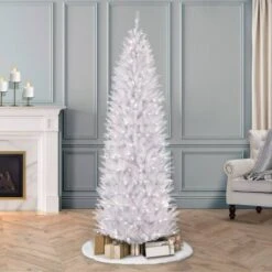 7.5ft. Pre-Lit White Fraser Fir Pencil Artificial Christmas Tree, Clear Lights 17 7.5ft. Pre-Lit White Fraser Fir Pencil Artificial Christmas Tree, Clear Lights -Michaels X-Mas Decor D248413S 26