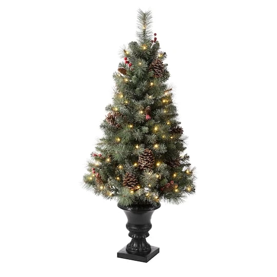 4ft. Pre-Lit Flocked Pinecones & Berries Christmas Tree With Warm White Lights 3 4ft. Pre-Lit Flocked Pinecones & Berries Christmas Tree With Warm White Lights