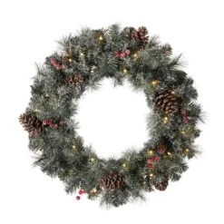 Glitzhome® 24" LED Glittered Pinecone Christmas Wreath