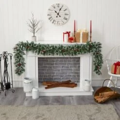 9ft. Pre-Lit Clear LED Frosted Swiss Pine & Berry Artificial Garland -Michaels X-Mas Decor D251208S 5