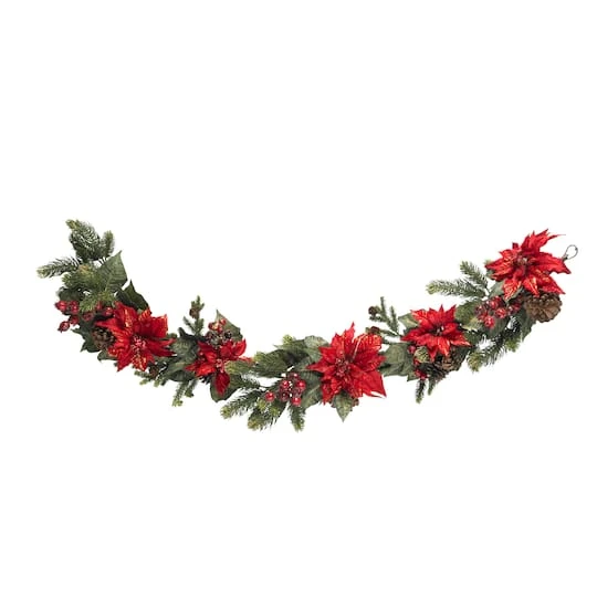 5ft. Poinsettia & Berry Artificial Garland 3 5ft. Poinsettia & Berry Artificial Garland