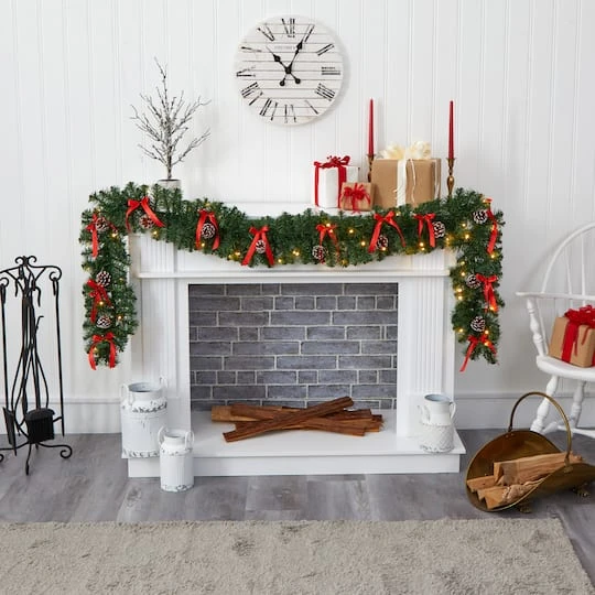 9ft. Pre-Lit Clear LED Bow & Pinecone Artificial Christmas Garland 7 9ft. Pre-Lit Clear LED Bow & Pinecone Artificial Christmas Garland - Image 5