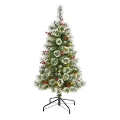 4ft. Pre-Lit Frosted Swiss Pine Artificial Christmas Tree With Berries, Clear LED Lights
