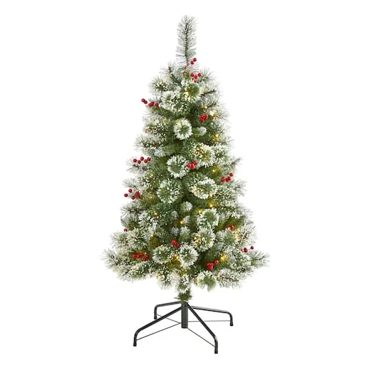4ft. Pre-Lit Frosted Swiss Pine Artificial Christmas Tree With Berries, Clear LED Lights 3 4ft. Pre-Lit Frosted Swiss Pine Artificial Christmas Tree With Berries, Clear LED Lights