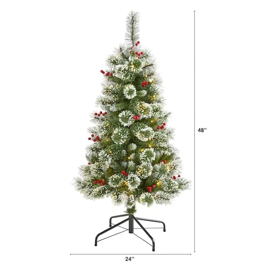 4ft. Pre-Lit Frosted Swiss Pine Artificial Christmas Tree With Berries, Clear LED Lights 5 4ft. Pre-Lit Frosted Swiss Pine Artificial Christmas Tree With Berries, Clear LED Lights - Image 3