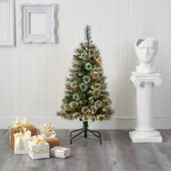 4ft. Pre-Lit Frosted Swiss Pine Artificial Christmas Tree With Berries, Clear LED Lights 16 4ft. Pre-Lit Frosted Swiss Pine Artificial Christmas Tree With Berries, Clear LED Lights -Michaels X-Mas Decor D251289S 6