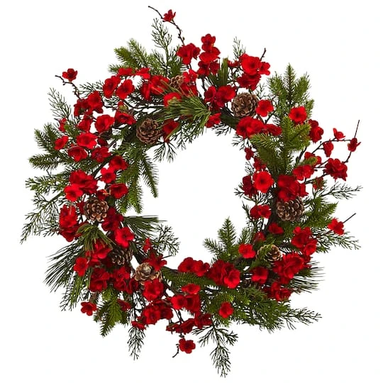 24" Plum Blossom Pine Wreath 4 24" Plum Blossom Pine Wreath - Image 2