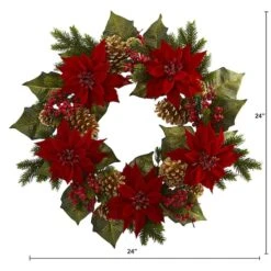 24" Poinsettia, Berry And Golden Pinecone Artificial Wreath 10 24" Poinsettia, Berry And Golden Pinecone Artificial Wreath -Michaels X-Mas Decor D251358S 12