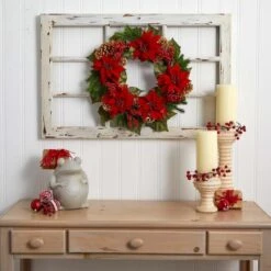 24" Poinsettia, Berry And Golden Pinecone Artificial Wreath 11 24" Poinsettia, Berry And Golden Pinecone Artificial Wreath -Michaels X-Mas Decor D251358S 13