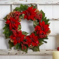 24" Poinsettia, Berry And Golden Pinecone Artificial Wreath 12 24" Poinsettia, Berry And Golden Pinecone Artificial Wreath -Michaels X-Mas Decor D251358S 14