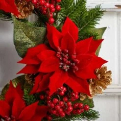 24" Poinsettia, Berry And Golden Pinecone Artificial Wreath 13 24" Poinsettia, Berry And Golden Pinecone Artificial Wreath -Michaels X-Mas Decor D251358S 15