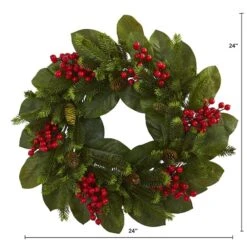 24" Magnolia Leaf, Berry & Pine Artificial Wreath -Michaels X-Mas Decor D251362S 12