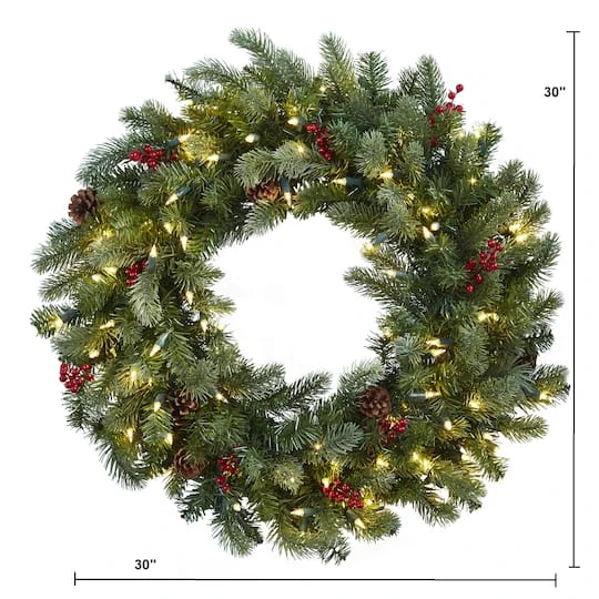 30" Pre-Lit Berries & Pinecones Wreath 6 30" Pre-Lit Berries & Pinecones Wreath - Image 4